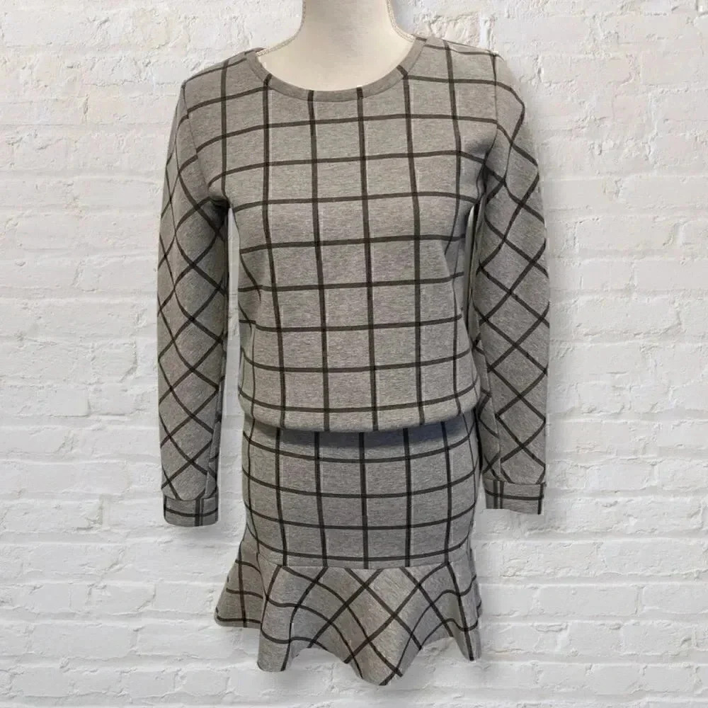 NWT LOFT Grey Windowpane Sweater & Skirt Set Size XXSP